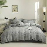 Yeknu  Jacquard cotton washed cotton bedding four-piece set of pure cotton new high-grade quilt cover sheets solid color simple
