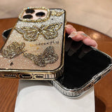 Yeknu  Women Girl's Diamond Butterfly Case for iPhone 16 17 11 12 13 14 15 Pro Max 16 Plus Air Transparent Plating Soft Silicone Cover