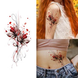 Yeknu  Red Flower Waterproof Temporary Tattoo for Waist and Arm, Long-Lasting, Realistic Fake Tattoo for Men and Women