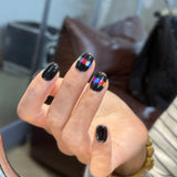 Yeknu  10pcs Black Cat's Eye Handmade Nails Hot Girl Glitter Colors Press on Nail Short Oval Fake Nail for Women&Girl False Nail Art