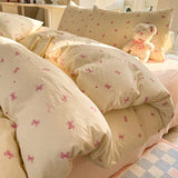 Yeknu  INS Cute Bow Bedding Set for Girls Women Soft Bed Sheet Set Pillowcase Single Twin Full 200x230cm Kawaii Duvet Cover Set