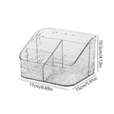 Yeknu  4-Compartment Acrylic Cosmetic Storage Organizer Transparent Makeup and Skincare Product Holder, Office Desk Stationery Box