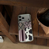 Yeknu  Autumn-Winter Snakeskin Pattern Splice Sliver Edge Back Cover Case for iPhone 14 15 16 17 Pro Max 17Pro 13 Protective Phone Case