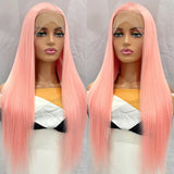 Yeknu  Peach Pink Long Silky Straight 13X4 Lace Front Wigs for Women Pre Plucked Natural Hairline Light Pink Colored Party Cosplay Use