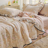 Yeknu  New Kapok wrinkled double-layer yarn ruffle leaf edge summer quilt four-piece set washing machine washing air conditioner quilt