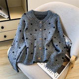 Yeknu  Women's Brown Polka Dot Cardigan Knit Sweater Vintage 2000s Jumper Knitwear Long Sleeves Korean Soft Cozy Sweater Autumn Winter