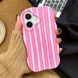 Yeknu  Summer Dopamine Vertical Stripes Phone Case For iPhone 16 15 14 13 12 Pro Max Cases Wave Shape Shockproof Back Cover