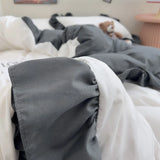Yeknu Ins Princess Bedding Set 2024 New Duvet Cover Fresh Blue Solid Color Floral Wrinkled Yann Bed Set Of Four Pieces Bed Sheets