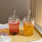 Yeknu  450ML Glass Cup with Lid and Straw Transparent Drinking Glasses for Juice Water and Iced Coffee Cups Drinkware Mug Water Bottle