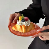 Yeknu  Cute Korean Style Small Checkered Mini Glass Plate Dessert Cake Fruit Plate Tray Colorful Retro Bread Cakes Fruits Bowl Plate