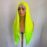 Yeknu  Neon Green Long Silky Straight Synthetic Lace Front Wigs for Women Free Part Solid Neon Green Hair 13X4 Lace Frontal Party Use
