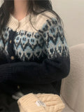 Yeknu  Knitted Autumn Cardigan Women Floral Print Fashion Casual Ladies Cropped Cardigans Korean Style Loose Woman Sweater Coats