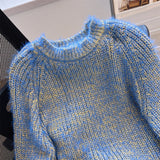 Yeknu  Women's Blue Knit Pullover Loose Japanese Sweater Long Sleeves Oversize Cashmere Sweaters 90s Vintage Y2k 2000s Clothes Autumn