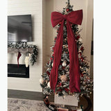 Yeknu  50x180cm Super Large Wine Red Velvet Christmas Bow Xmas Tree Bowknot Pendant Ornaments DIY Wedding New Year Party Decor Gifts