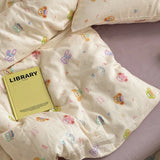 Yeknu 100% Cotton Bedding Set Cartoon Cute Animals Duvet Cover Set Bed Linen Flat Sheets Set 2 Pillowcases Single Double Queen Size