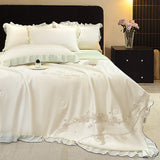 Yeknu  Embroidery Washed Silk Lace Summer Quilt 4-piece Dormitory Xia Liang Quilt Sheet Pillowcase 3-piece Set - Huayun Lace