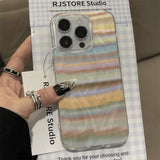 Yeknu Korea Popular Rainbow Phone Case For IPHONE 16 PRO 11 12 13 14 15 Promax XS XR 7 8 Plus SE Minimalism Feather Pattern Cover Y2k