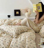 Yeknu INS Princess Ruffle Edge Gauze 100% Cotton Pillow Case Breathable Duvet Cover Without Filler 3PCS Floral Home Bedding Set