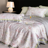 Yeknu 82% lyocell, 8% silk and 10% nylon soft silky flowers digital printing bedding set duvet cover flat/fitted bed sheet pillowcases