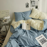 Yeknu  High Quality  Solid Color Double Washed Cotton Bedding 4 Pieces Set Student Dormitory Bed Linen Duvet Set Bed Suit
