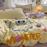 Yeknu Cartoon Animal Embroidery Bedding Set For Adults Kids Cute Flat Fitted Sheet With Pillowcases Washed Cotton Colorful Full Size
