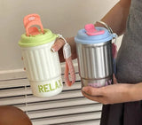 Yeknu  Stainless Steel Insulated Bottle Dual Drink Coffee Cup Fashionable Student Water Cup Portable with Lifting Rope Children's Cup