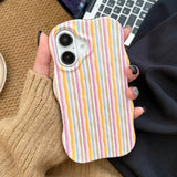 Yeknu  Summer Dopamine Vertical Stripes Phone Case For iPhone 16 15 14 13 12 Pro Max Cases Wave Shape Shockproof Back Cover