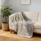 Yeknu  Bohemian Cotton Muslin Sofa Cover Reversible All Season Versatile Soft Furniture Protector Summer Quilt Couch Use