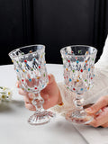 Yeknu  Elegant Glass Champagne Cup Creative Painted High Foot Red Wine Glass Pair Gift Women's Style French Aesthetic High Value