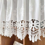Yeknu  Exquisite White Linen Window Valance with Intricate Floral Embroidery and Delicate Crochet Lace Trim for Windows Door Home Decor