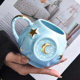 Yeknu Ceramic Starry Sky Cup Sparkling Cup with High Appearance, Colorful Stars, Creative Birthday Gift, Mug with Hand Gift, Water Cup