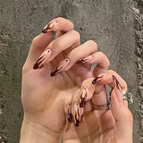 Yeknu  24pcs Long Pointed Gradient Pink False Nails y2k Sliver Flame Printed Wearable Press On Nails Full Finished Acrylic Nail Tips