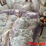 Yeknu  Korean Princess Style Floral Ruffles Bedding Set Skin-friendly Soft Duvet Cover Set Bed Sheet Or Bed Skirt Pillowcases