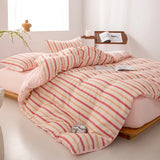 Yeknu  Pink striped bedding four-piece set duvet cover bed sheet with pillowcase 220x240 queen king size four seasons universal
