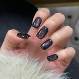 Yeknu 24Pcs Rainbow Color Glow Cat Eye Press on False Nails with Glue Glitter Short Square Nails Sweet Cool Gradient Summer Fake Nails