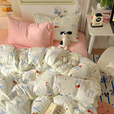 Yeknu INS Cartoon Pattern Bedding Set For adults kids Fluffy pink lovely Flat Sheet With Pillowcases Colorful King Queen Full size