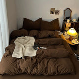 Yeknu  Bedding Set Ins Ambiance Blue Coffee Grid Mixed With Washed Cotton Minimalist Four Piece Set Fitted Sheets Duvet Cover
