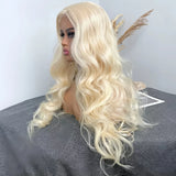 Yeknu  Long Blonde Curly Wavy Synthetic Hair Middle Part Natural Hairline Body Wave Heat Resistant Fiber Wigs for Women Daily Party