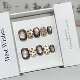 Yeknu 10Pcs Short Handmade Press On Nails Design False Nails Full Cover French Round Head Manicure Wearable Artificial Nails Tips Art