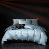Yeknu  100%Egyptian Cotton Reversible Silver Purple Duvet Cover 4Pcs Luxury Soft Bedding Set Solid Color Duvet Cover Sheet Pillowcases