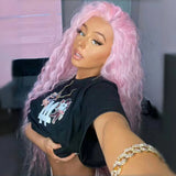 Yeknu  Light Pink Wig Deep Curly Synthetic Lace Front Wig Glueless Frontal Pastel Long Pink Hair Lace Wigs for Women Party Cosplay
