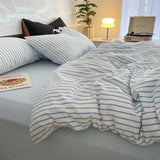 Yeknu  Blue Strip Duvet Cover Twin Full Queen 4Pcs Vertical Striped Microfiber Soft and Lightweight Comforter Cover Sheet Pillowcases