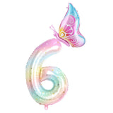 Yeknu  40Inch Colorful Gradient Number Balloon 0-9 Digit Foil Helium Balloon Butterfly Girl Birthday Party Decor Baby Shower Kids Gifts