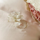 Yeknu French Style Flower Embroidered 100% Lyocell Bedding Set Pink High-end Natural Plant Fibres Duvet Cover Set Coolness Quilt Cover