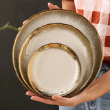 Yeknu  1pc Nordic gold dot wavy ceramic retro luxury high-end household hotel restaurant kitchen supplies dim sum steak dinner plate
