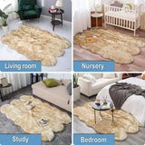 Yeknu  White Faux Fur Sheepskin Rug, 4x6 Feet, Soft Fluffy Area Rug for Bedroom, Living Room, Nursery with Brown Tips