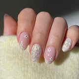 Yeknu  24pcs Water Wave Cat's Eye Press on Nail French Small Flower Artificial Fake Nails Seamless Removable False Nail