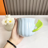 Yeknu  Gold Edged Green Leaf Handle Mugs, Ceramic High Temperature Resistant Solid Color Drinking Cup, Breakfast Coffee Milk Tea, 320ML