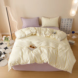 Yeknu Stripe Color Collision Shell Embroidery Student Dormitory Solid Color Four Piece Set