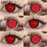 Yeknu  1Pair Cosplay Contact Lenses Red Contacts Halloween Color Contact Lens Crazy Red Eye Lenses Anime Red Make Up Lenses